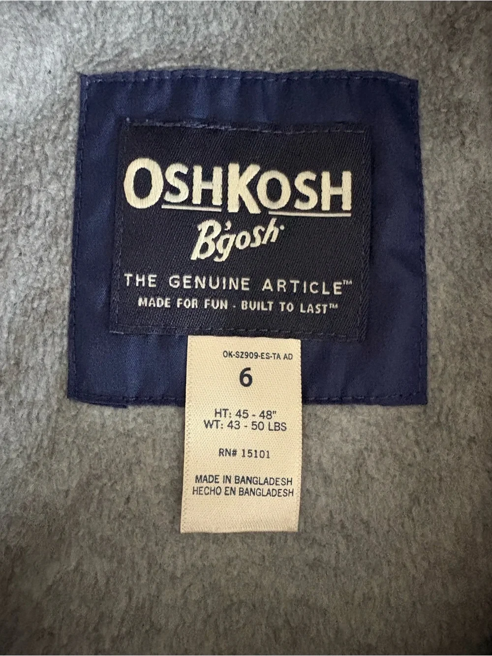 OshKosh Navy Aqua Grey Windbreaker jacket w/soft lining zipper Logo on Sleeve